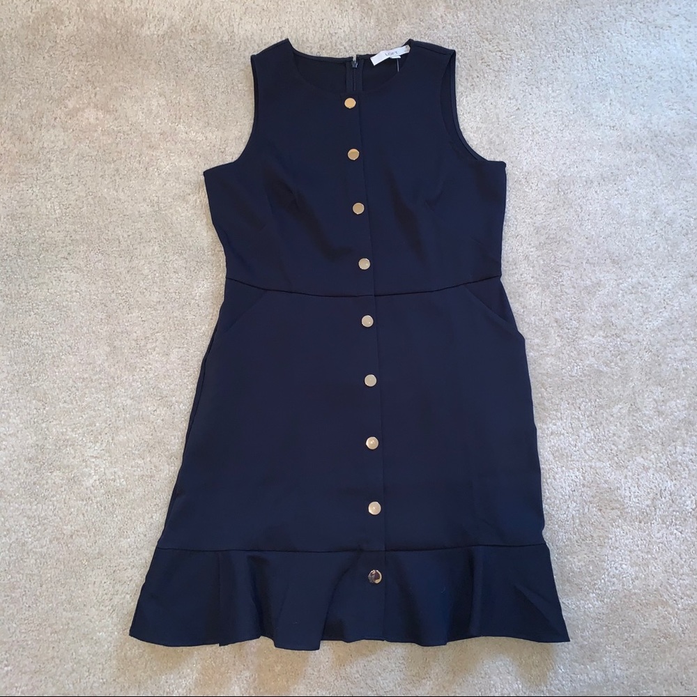 LOFT Navy Midi Dress with Gold Buttons